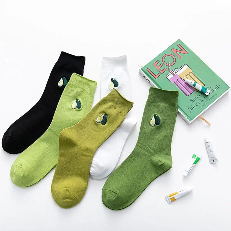 5 пар осенних Хлопковых Носков для женщин и девочек чулочно-носочные изделия с вышитыми фруктами авокадо