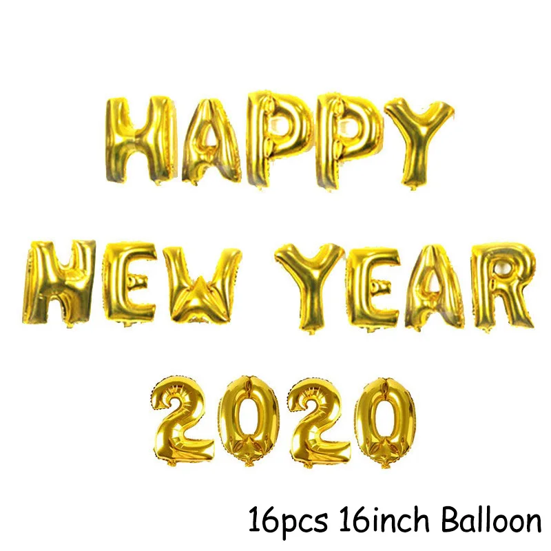 16pcs Balloons Счастливый год золотые фольги Воздушные шары ЕВА Вечерние Декорации фоторамка реквизит для фотостудии золотой черный Новогодняя гирлянда подарок - Цвет: 16pcs Balloons