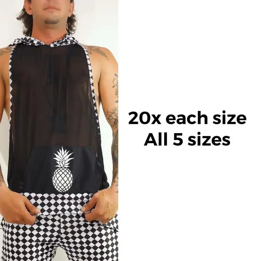 

Black mesh man gaco pineapple pocket black with white hoodie without logo all trim checker