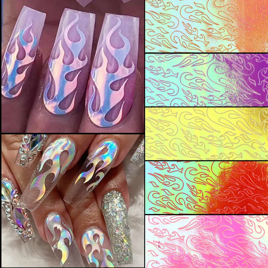 

1 bag of nail art 3d adhesive stickers ins popular net red flame stickers laser multicolor nail stickers European American nails