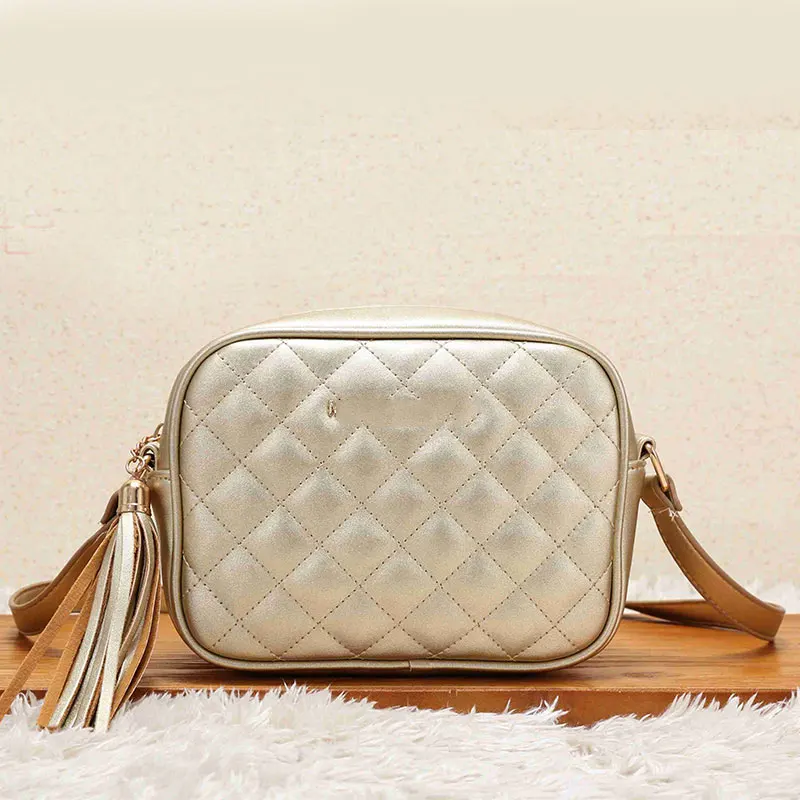 SHUNRUYAN Brand Women Grid pattern Crossbody Shoulder student Messenger Bag Women Fashion small bags Female Designer - Цвет: Золотой