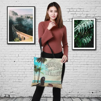 

CROWDALE Double-sided Ocean starfish Painted handbag Women Large Shopping Bag Fashion Women Shoulder linen Pouch 43cm*43cm