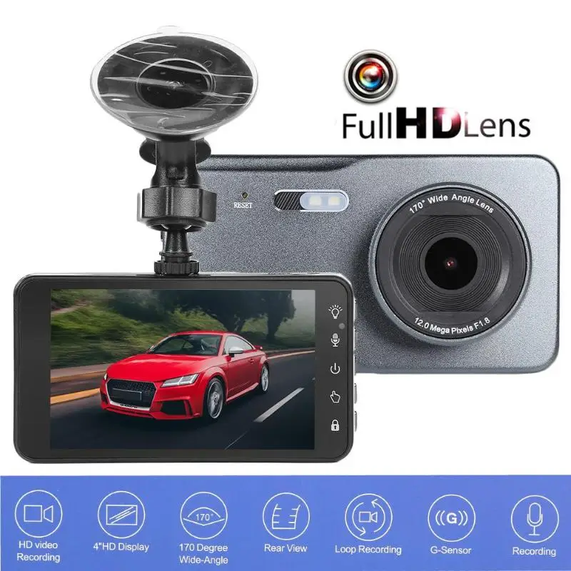 Двойной объектив 1080P видеорегистратор для автомобиля V18 170 градусов широкий обзор Автомобильная камера рекордер " ips сенсорный экран DVR с фронтальной камерой заднего вида