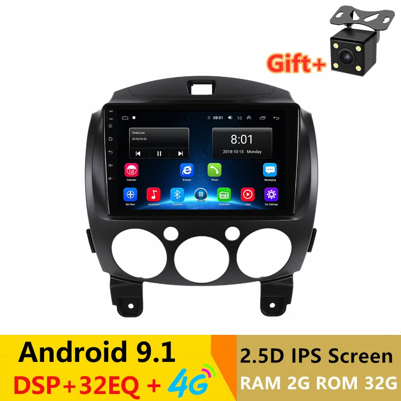 Sale 9" 2.5D IPS Android 9.1 Car DVD Multimedia Player GPS for Mazda 2 2007 2008 2009 2010 2011 2012 radio DSP 32EQ stereo navigation 0