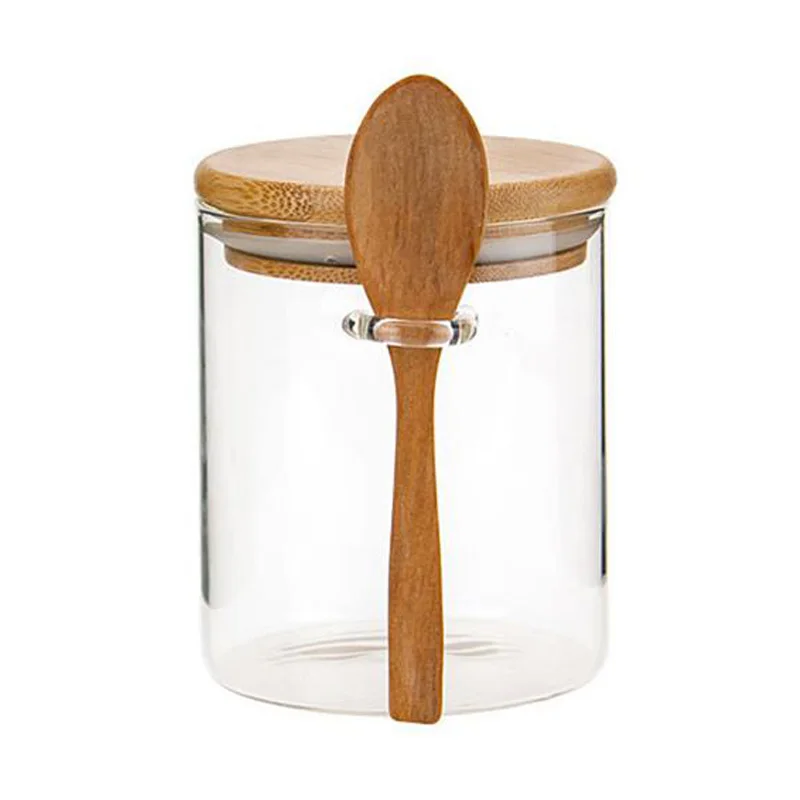 

Hot Sale Food Storage Glass Jar Clear Sealed Canister Container with Lid and Spoon for Loose Tea Salt Sugar Coffee Bean Preserva