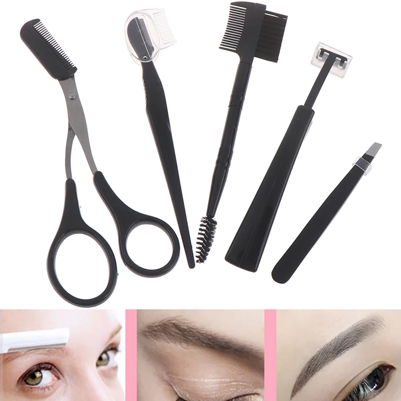 Макияж Красота аксессуары инструменты 5 шт./компл. косметический Красивая Новая бровей зажим ножницы для стрижки бровей формовочный нож набор