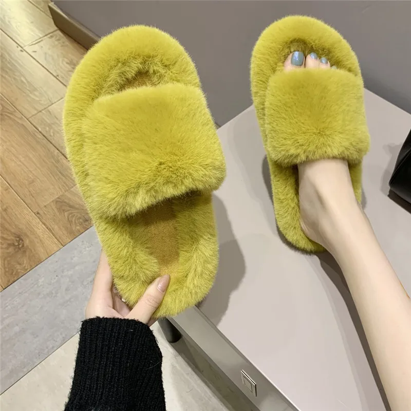 

COOTELILI Woman Slippers Winter Shoes For Women Platform Home Slippers Faux Fur Warm Shoes 3cm Heel Female Slides Plus Size 42