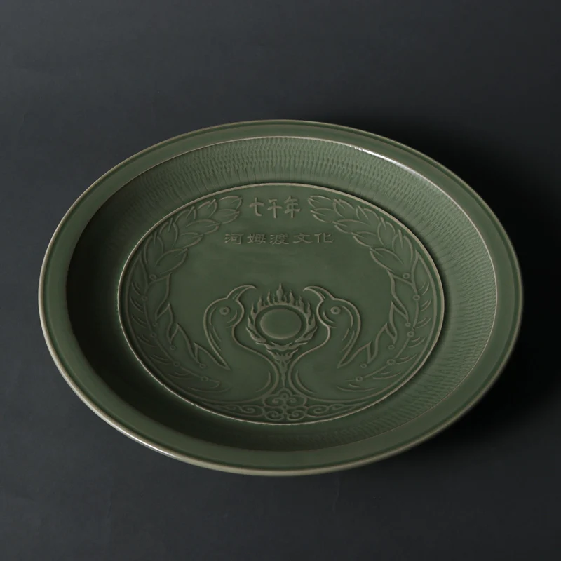 Shanglin Lake Yue Kiln Hemudu Celadon теарелка керамическая зеленая Глазурованный фарфор для украшения дома и туристический подарок