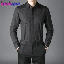 Топ Бренд Мужская рубашка черный белый сплошной длинный рукав Большие размеры мужские рубашки Роскошная вышивка Chemise homme повседневные рубашки