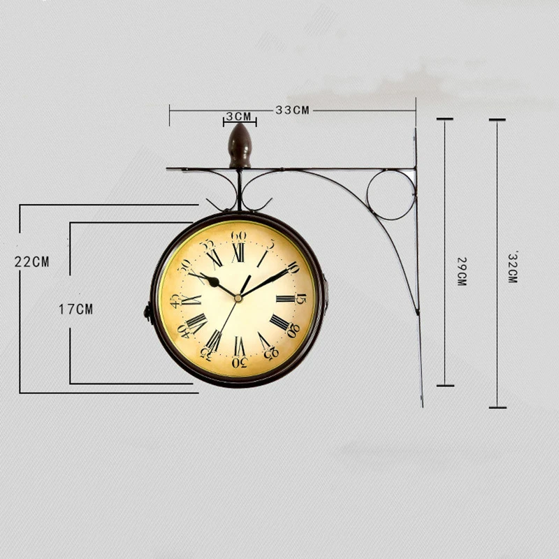 Европейские ретро Двухсторонние настенные часы гостиная домашнее украшение Бесшумная игла кварцевые настенные часы