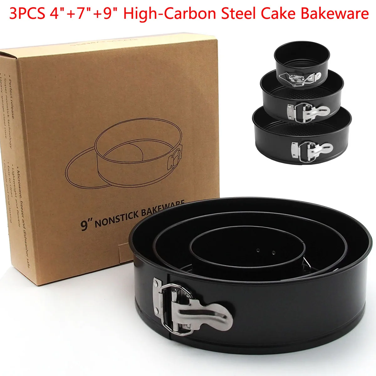 3pc Cake Bakeware Non Stick Cake Tier Mold Baking Pan Tray Spring Form Round Baking Pan Removable Bottom Bakeware 4 7 9 inch