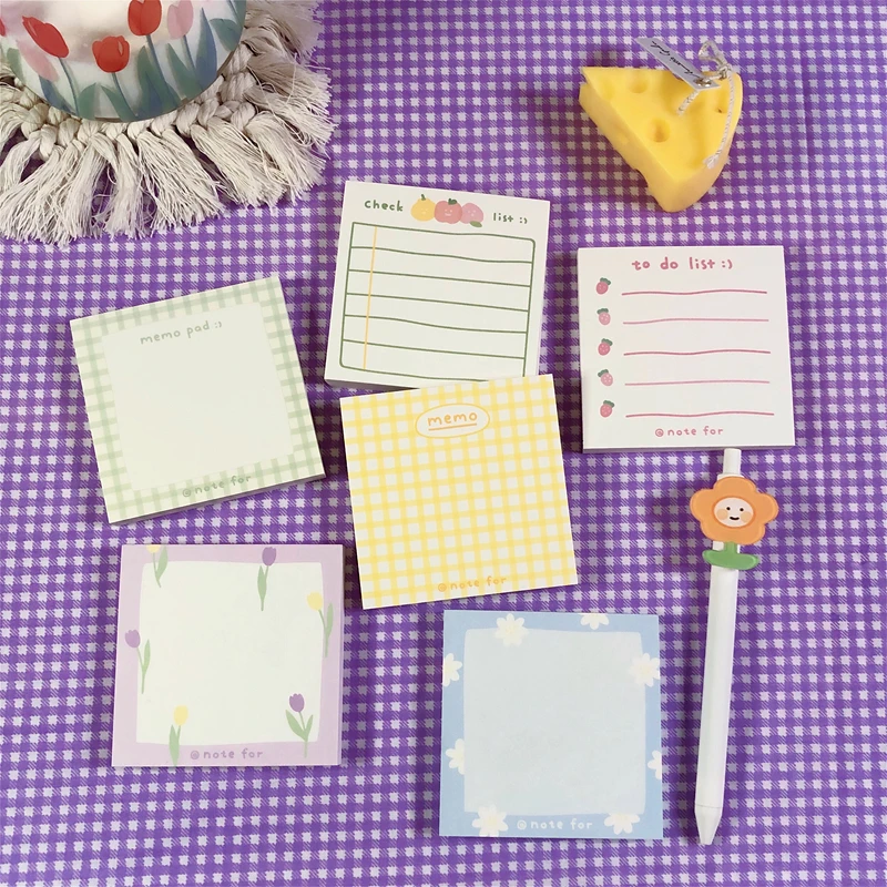 100 Sheets Tulip Note Paper Simple Style Plaid Message Memo Pad Kawaii Stationery Notepad Office Leave Message Office Supplies