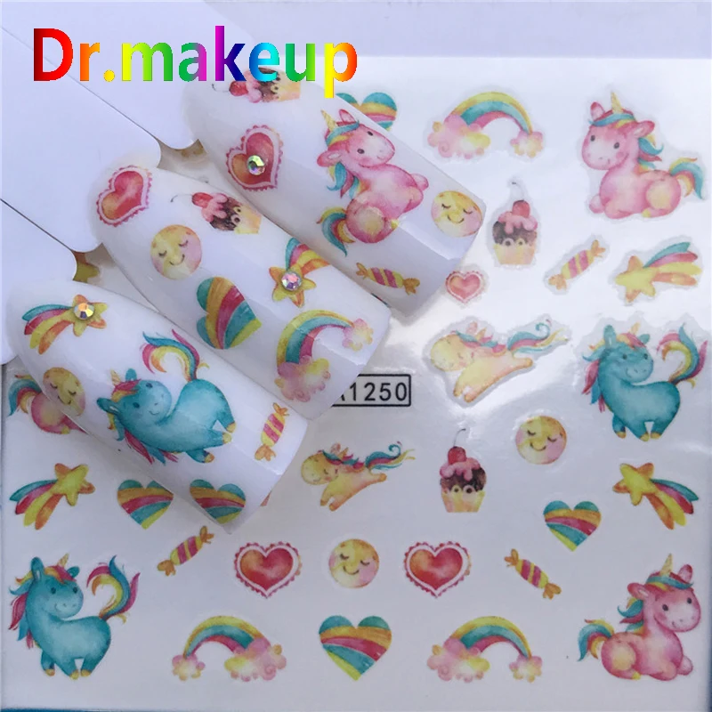

Dr.makeup 1 Sheet DIY Animal Water Transfer Nail Stickers 3D Unicorn Nail Polish Sliders Manicure Nail Art Decorations
