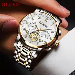 OLEVS reloj analógico de acero inoxidable para hombre, nuevo accesorio de pulsera de cuarzo resistente al agua con cronógrafo, complemento masculino de marca de lujo con diseño clásico, perfecto para negocios, 2022