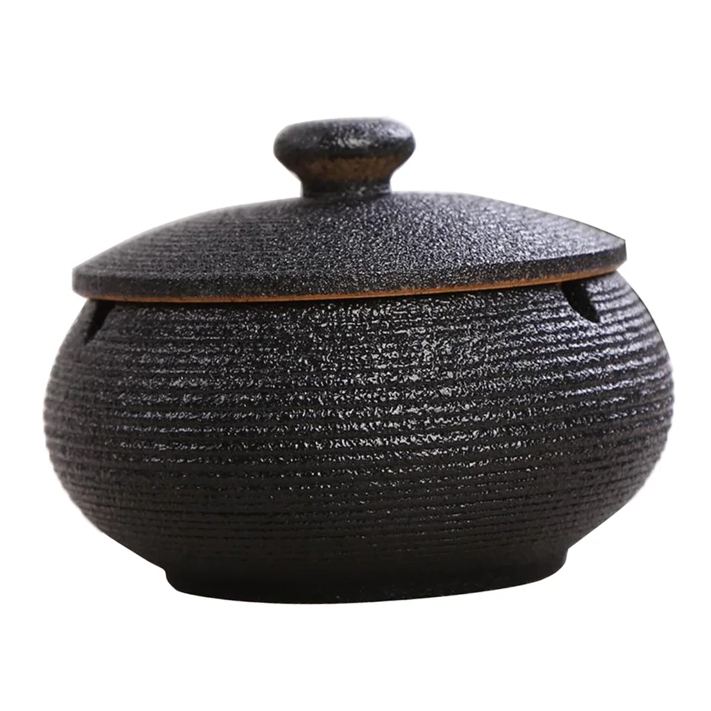 Black 11x8cm Ceram Керамическая пепельница с крышкой ветрозащитная пепельница для курильщика настольная пепельница для сигарет Напольная керамическая пепельница - Цвет: Black 11x8cm Ceram