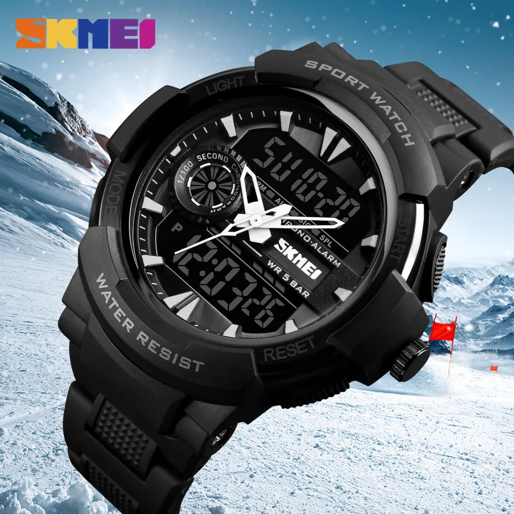 

SKMEI Outdoor Sport Luxury Watch Men PU Strap 5Bar Waterproof Watches Chrono Alarm Dual Display Wristwatch 1320