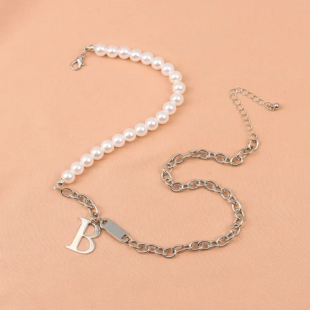 RZ101 Fashion B Series Pearl Stitching Necklace Niche 2021 New Hip-Hop Clavicle Chain Ins Tide Cold Wind C417 NO.1