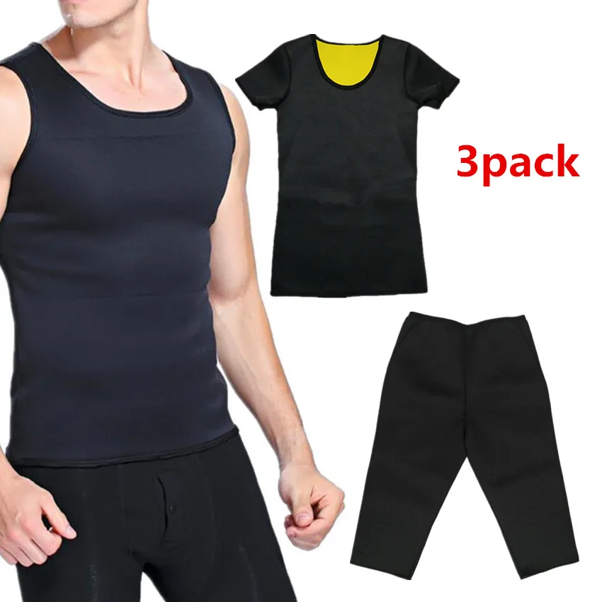 3pack Мужские компрессионные футболки для занятий спортом Брюки для похудения унисекс формирователь жилет пот Талии Тренажер мужской корректирующий костюм контроль Короткие - Цвет: 3pack