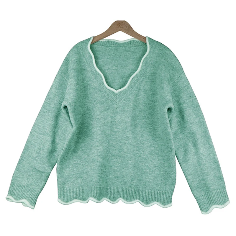 Женский Однотонный свитер с v-образным вырезом на осень и зиму, вязаный винтажный пуловер с длинным рукавом, Женский Повседневный теплый джемпер, топы 5XL
