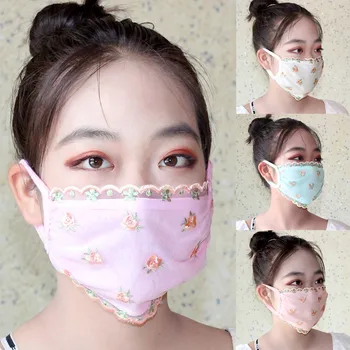

Fashion Women’s Printing Lace Mouth Reuse Masks Cute Anti Dust Kawaii Muffle Face Mask masque protection маска многоразовая