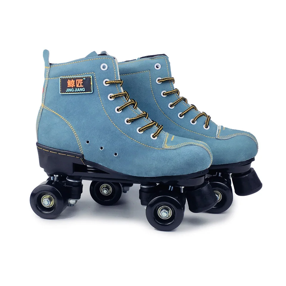 

JK Adult Artificial Leather Roller Skates Double Line Skates Two Line Skating Shoes Patines With Black PU 4 Wheels SP1