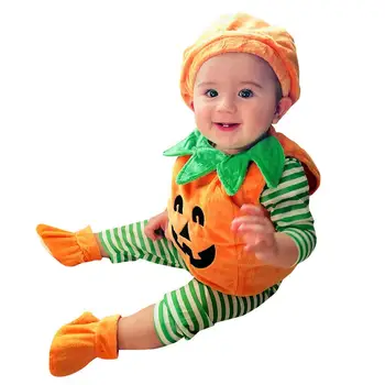 

Toddler Baby Kids Girls Demon Pumpkin Halloween Romper+Cap+Shoes Outfits Set Children Autumn Cute Suit