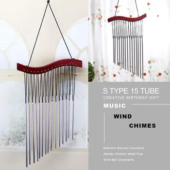 

S type 15 tube wood music wind chimes creative birthday gift bedroom balcony courtyard garden outdoor metal pipe wind chime orna