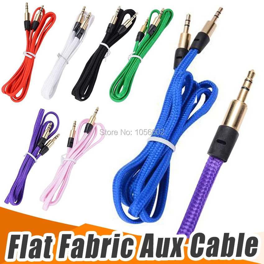 200pcs Nylon Braided flat Aux audio Cable 1M Extended Audio Auxiliary for iPhone 4 5 6 6s Samsung | Электроника