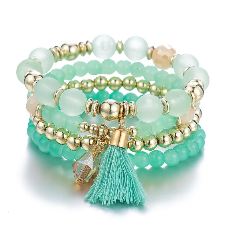Bohemian Handmade Beaded Bracelet Women's Fashion Multilayer Elastic Crystal Bead Pendant Tassel | Украшения и аксессуары