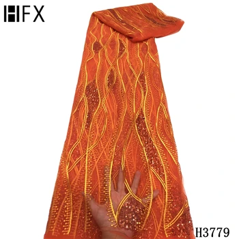

HFX Latest African laces 2020 high quality Tulle lace fabric Nigerian French Net lace Mesh Sequin fabric for Party Dress F3779