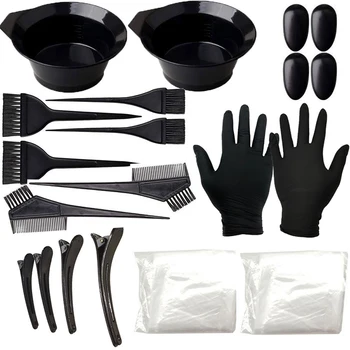 

Hair Dye Coloring DIY Salon Tool Kit Brush Comb Mixing Bowl Ear Caps Salon Clips Disposable Gloves LDO99