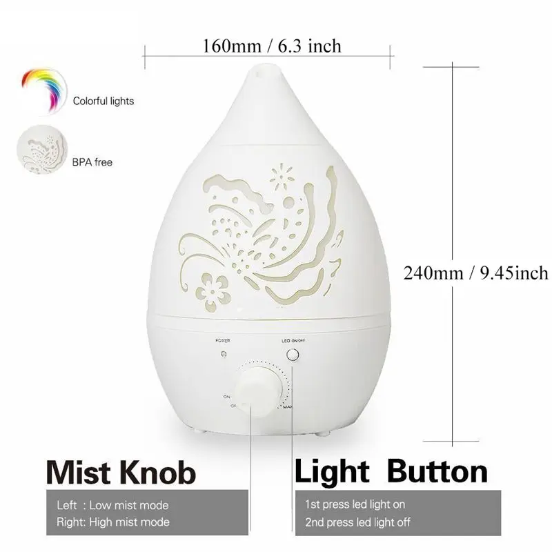 Ultrasonic Air Humidifier Aroma Essential Oil Diffuser 1.3L Aromatherapy Cool Mist Maker For Home Office Spa Fogger