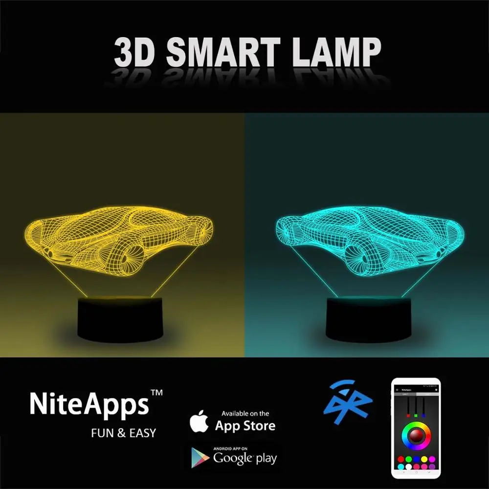NiteApps 3D концепция автомобиля ночник настольная лампа Иллюзия украшение лампа подарок на день рождения приложение/сенсорное управление