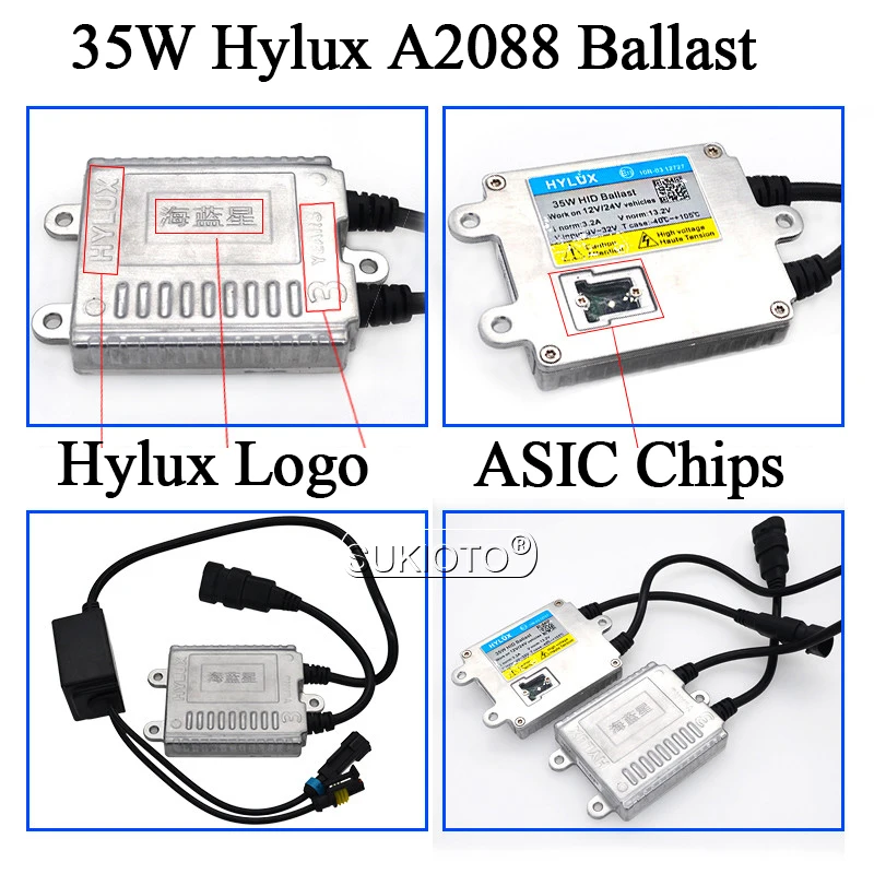 SUKIOTO 2PCS AC 35W Hylux A2088 Ballast HID Xenon Kit Headlight For H1 H7 H11 9005 9006 D2H Auto Headlamap Bulb Car Styling (2)