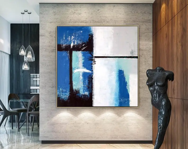 

Abstract Painting Original Large Acrylic Canvas Wall Art Blue And White Expressionism Modern Painting Wall Art On Canvas Janus