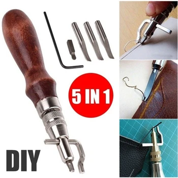

1pc 5 in 1 Leather Craft Edge Press Kit Adjustable Stitching Groover Crease Leather Stitching Tool Sewing Tools Gadget
