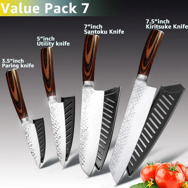 Value pack 7 Набор кухонных ножей, ножи шеф-повара, японские 7CR17 440C, высокоуглеродистая Нержавеющая сталь, Santoku, нож для нарезки мяса - Цвет: Value pack 7