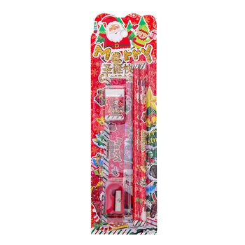 

5pcs/set Creative Christmas stationery set pencil eraser ruler pencil sharpener Primary kids gift office school supplies
