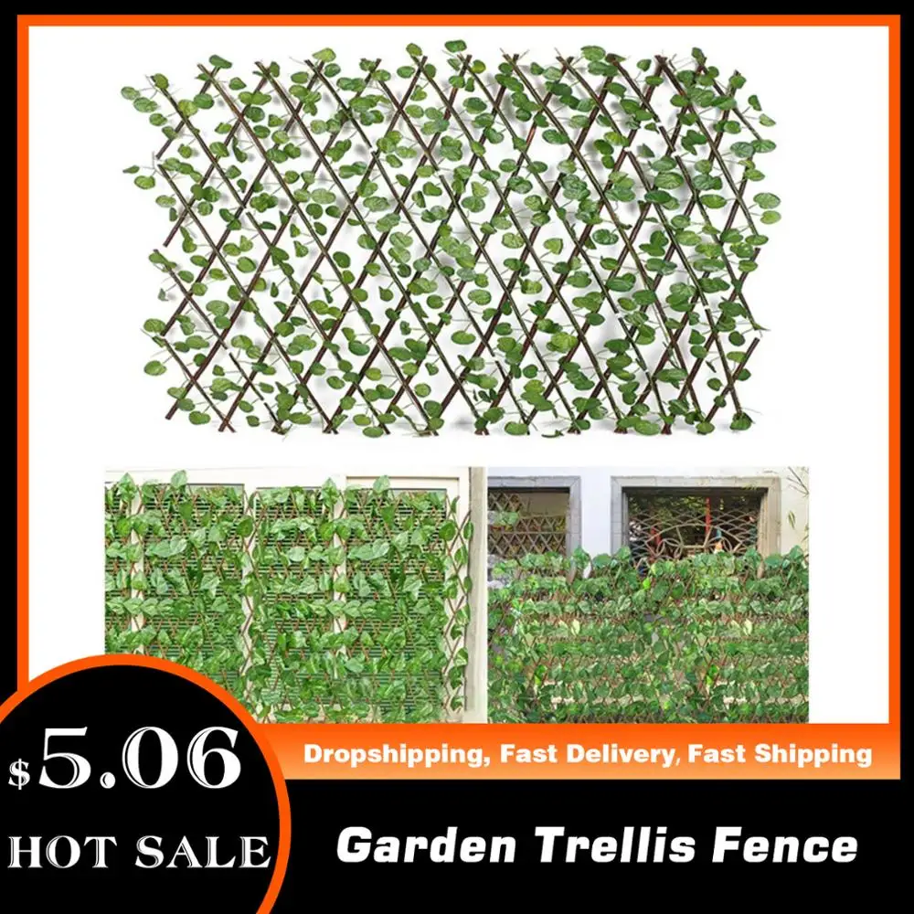 5x Garden Screening Trellis Expanding Wooden Fence with Artificial Plant Leaves 