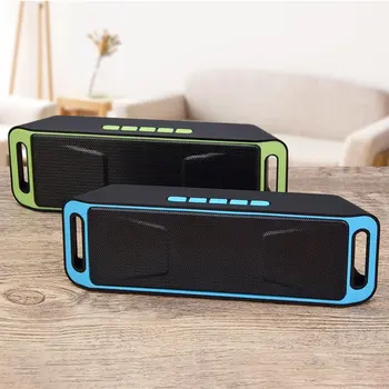 

Portable Bluetooth Speaker wireless mini Speaker Amplifier Stereo Subwoofer Speaker TF USB FM Radio Built-in Mic Dual Bass SP208