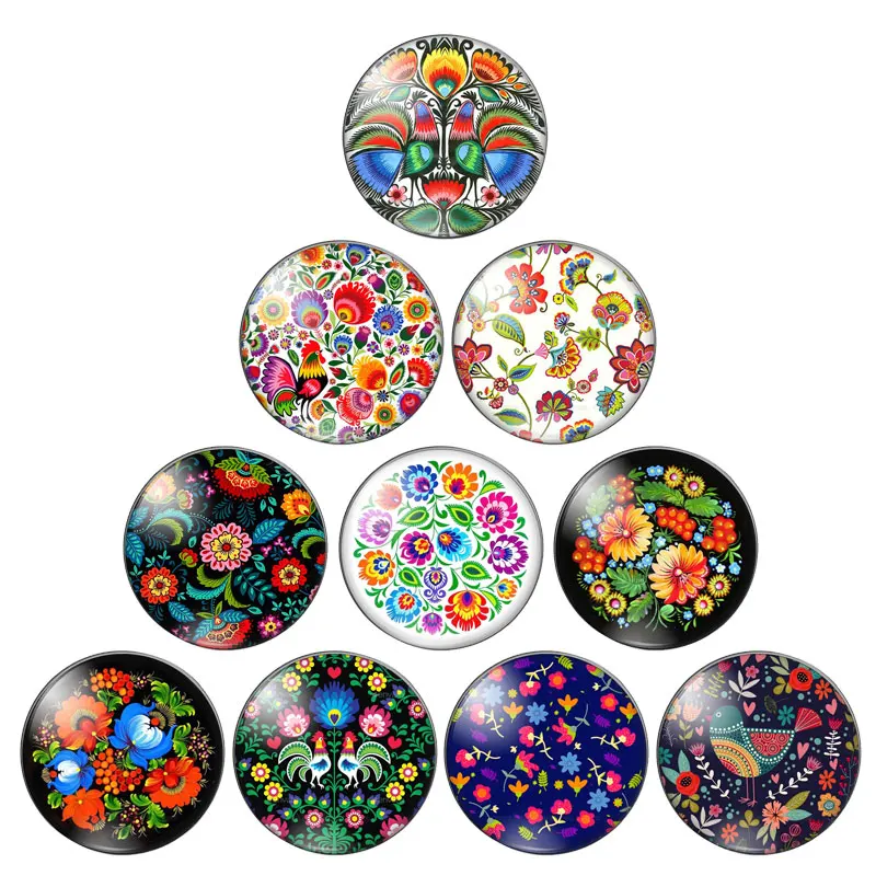 10 x Glass Cabochons 12mm Blossoms 