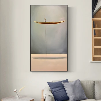 

Abstract New Chinese Style Golden Boat Natural Landscape Canvas Paintings Quadro Cuadros Wall Art Pictures Room Home Decoration