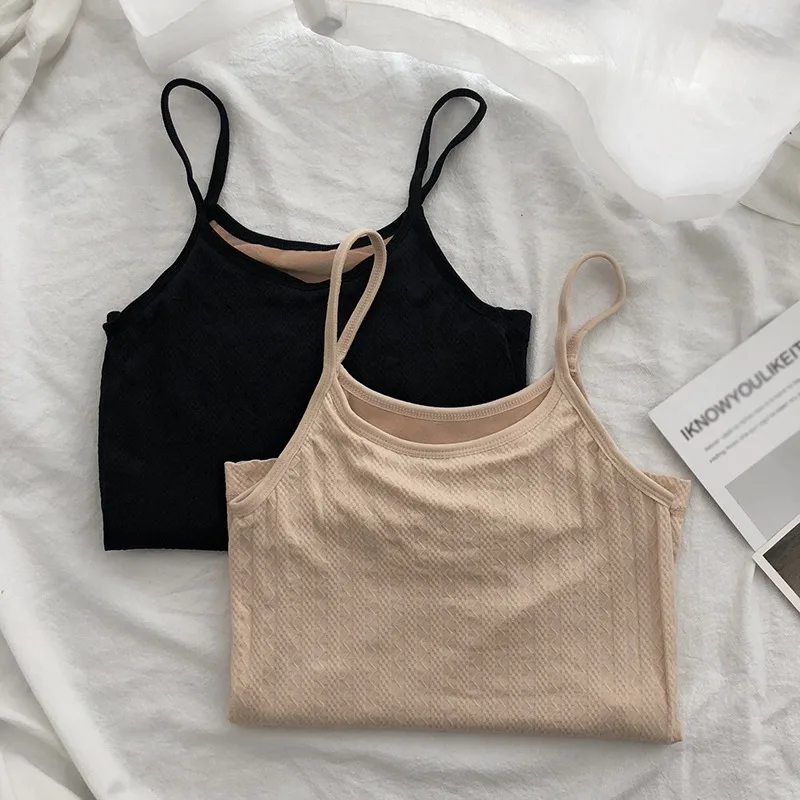 Camisole, женское бархатное вертикальное термобелье, зимнее, теплое, хлопковое, стрейчевое, однотонное, на бретельках, на подкладке, Camis Haut Femme