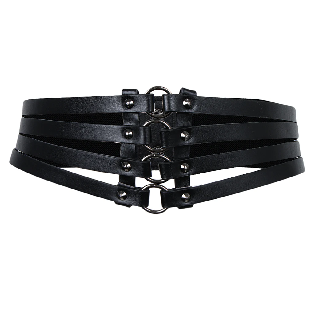 Vintage Women's Punk Rivets Black Leather Wide Waist Belt Hollow Out Band Cincher Vintage Women's Punk Rivets Black Leather Wide Waist Belt Hollow Out Band Cincher