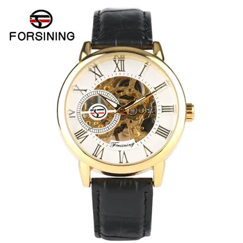 

FORSINING Manual Mechanical Men Watch Black Genuine Leather Mens Casual Business Hand Winding Wristwatch Roman Numerals Dial