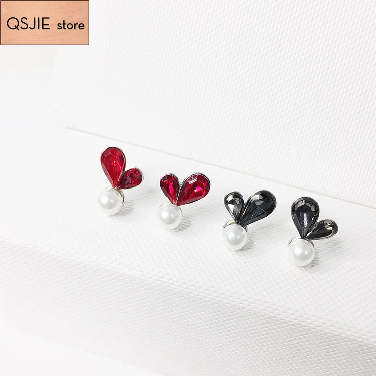 

High quality S925 Pure Silver Red Crystal Pearl loving Earrings