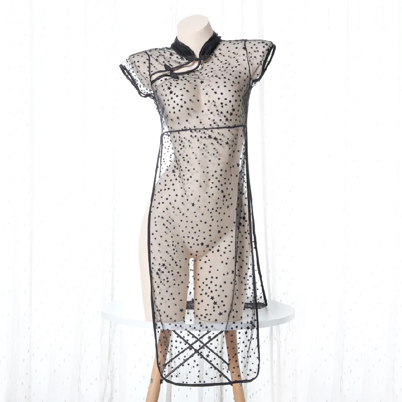 Женское Прозрачное платье Cheongsam точка сексуальная женская кукла Новое
