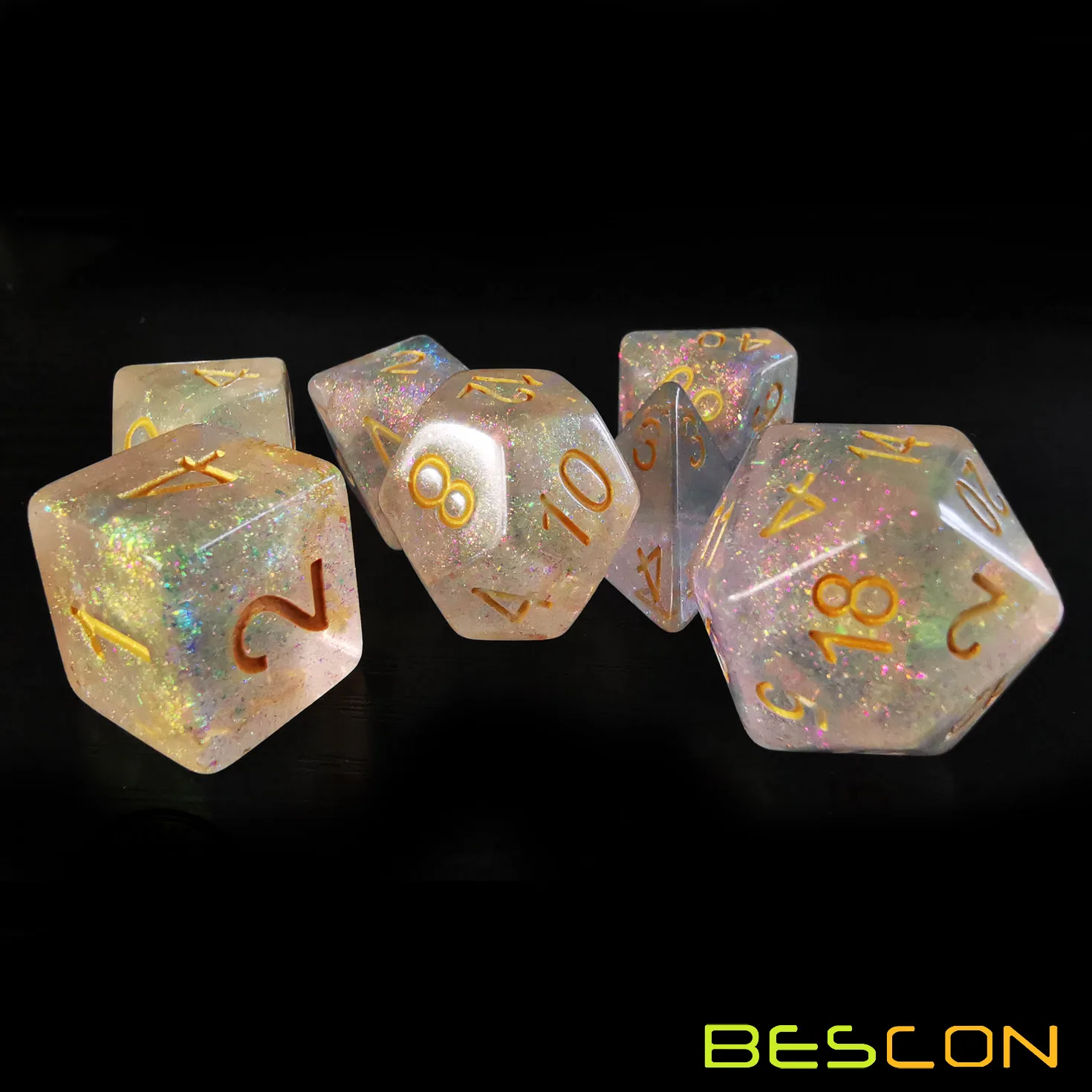 Bescon Shimmery Dice Set Bronze-Golden, RPG 7-dice Set in Brick Box