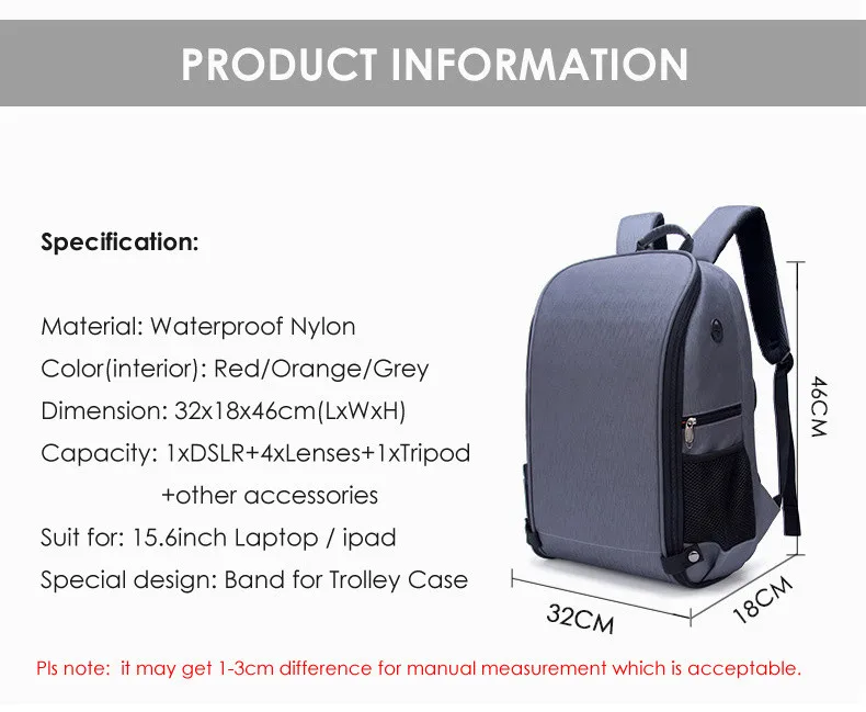 Новая сумка рюкзак для камеры водонепроницаемый нейлоновый чехол 15," Сумка для ноутбука для Canon Nikon sony SLR фотография Объектив штатив