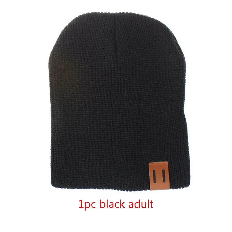 Black adult Высокое качество, модная Горячая Распродажа, женская, мужская, детская зимняя теплая вязаная шапка, лыжная шапка, детская шапка, Папа, мама, детские шапки - Цвет: Black adult